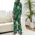 thumbnail image 4 of Pijama de copo de nieve de Navidad para mujer, Conjunto de pijama estético de 2 piezas con estampado verde, manga larga, cuello en V, encantador traje para el hogar, Primavera, 4 of 4