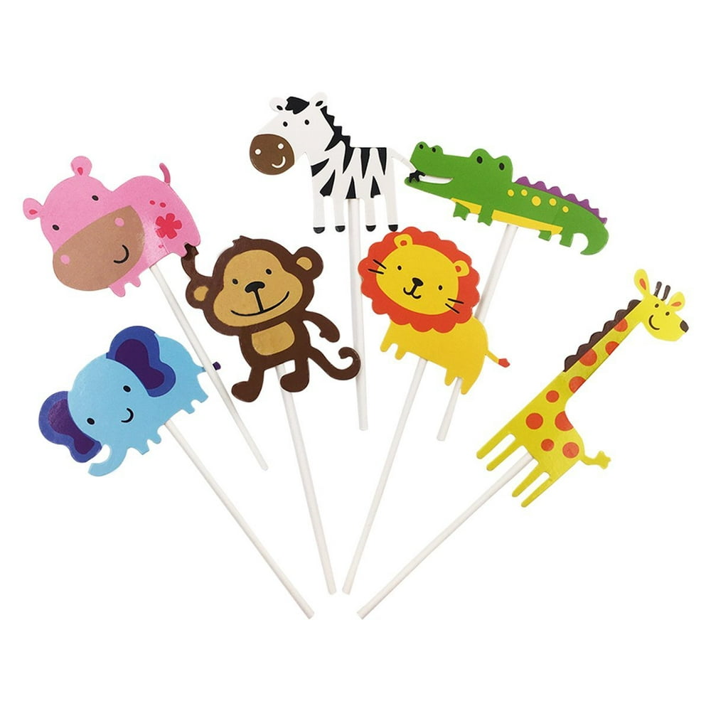 28Pack Cute Zoo animal Cupcake Toppers Picks,Jungle Animals Cake