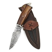 BigCat Roar Cheetah Hunter Damascus Buck Knife with Sheath - 4.8" Clip-Point Blade Hunting Knife - Brown EDC Knives for Men