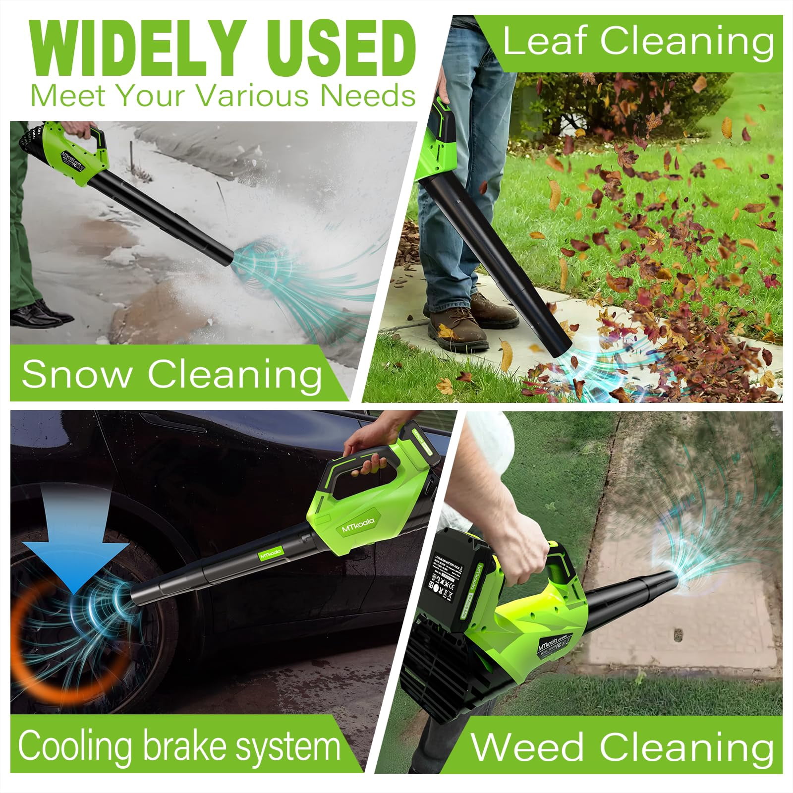 Cordless Leaf Blower, 2 * 20V 2.6AH Batteries and Fast Charger, Electric Leaf Blowers Up to 450CFM &150MPH, 2 Speed Mode, Lightweight for Lawn,Yard, Leaves, Dust Care (GREEN)