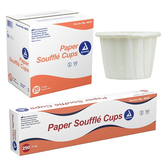 Dynarex 1 oz. Disposable Paper Medicine Cups - Souffle Cups for Pills & Meds - For Hospitals, Patient Care, Home Use - 250 per Box, 20 Boxes Per Bulk Case