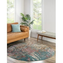 Unique Loom Aurora Collection Area Rug - Uppsala (6' 1" Round Blue/Beige)