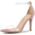 thumbnail image 1 of Sandalias de Tacón de Aguja Allegra K Correa de Tobillo Transparente Punta Abierta Rosado 37, 1 of 7