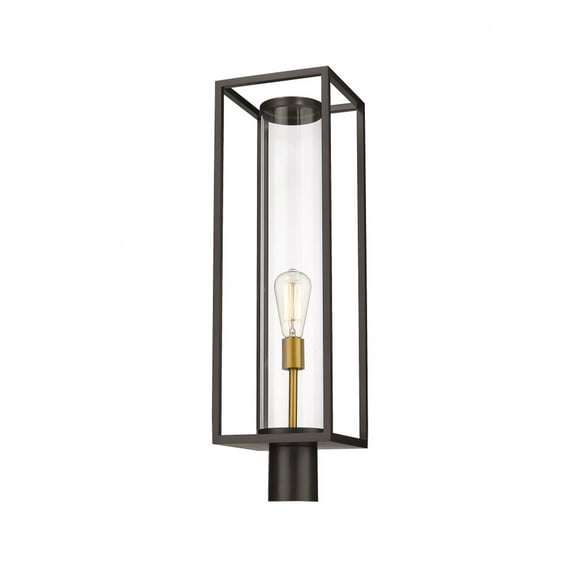 Z-Lite Dunbroch 28" Clear Glass Aluminum Outdoor Lamp Post Fixture in Bronze
