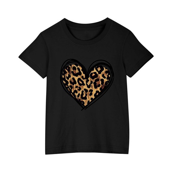 POIUYTR Girl's Heart Print T Shirt Round Neck Short Sleeve Basic Tees Kids Casual Summer Tops