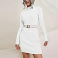 thumbnail image 2 of WTXUE Long Sleeve Dress, Ladies Autumn Winter Turtleneck Knitted Sweater Dress Long Sleeve Dress, White Dress Women, White L, 2 of 4