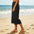 thumbnail image 4 of cocolona Womens Summer Casual Capri Pants Elastic Waist Straight Wide Leg Travel Beach Cropped Pants with Pockets, 4 of 5