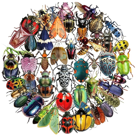 KAISA 50Pcs Transparent Vintage Insect Stickers for Kids,Lifelike Insect Sticker Waterproof Pet Stickers for Scrapbook Journaling Photo Album Collage Card Nature Sticker for Teens and Adults