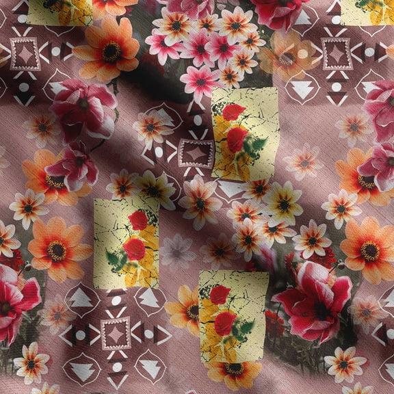 Soimoi Patchwork Print,Cotton Poplin, Sewing Fabric Sold by The Yard 42 Inch Wide,Sewing Craft Quilting/Quilt Making Fabric, Red & Yellow