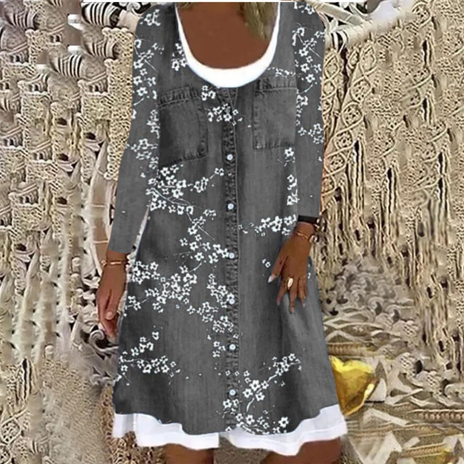 wanyng womens long sleeve blouse dress denim shirt dresses button down chambray cotton tops