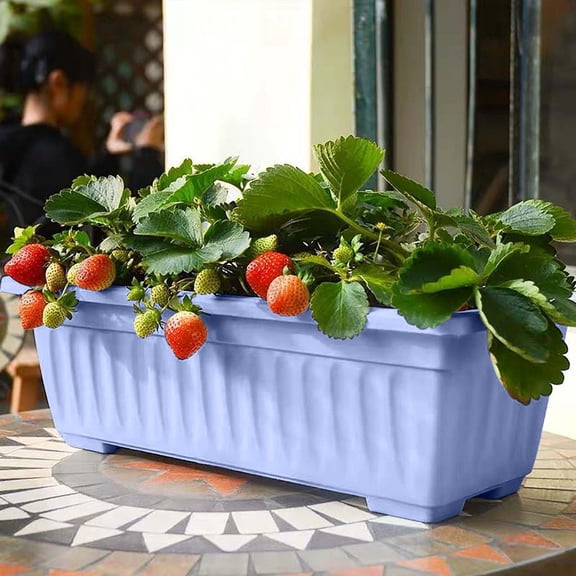 Window Box Planter,Plastic Vegetable Flower Planters Boxes 17 Inches Rectangular Flower Pots with Saucers for Indoor Outdoor Garden,Patio,Home Decor(Blue)