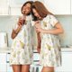 thumbnail image 4 of Easygdp Gold Christmas Tree Camisón de manga corta para mujer, informal, estampado, 4 of 6
