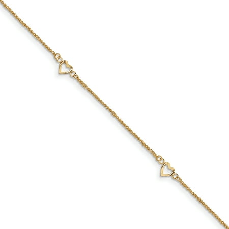 9 Inch Ankle Bracelet 14k Yellow Gold Hearts 9 Inch 1 Adjustable Chain Plus Size Extender Anklet Ankle Beach Bracelet Gifts For Women For Her ()