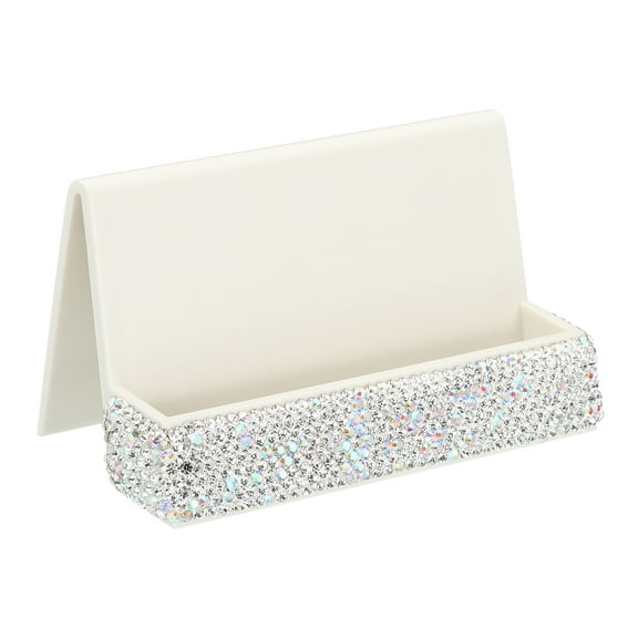 Uxcell Business Card Holder for Desk, Rhinestone Business Card Holders Crystal Card Stand Organizer Silver