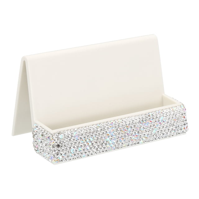 Soporte para Tarjetas de Visita Uxcell para Escritorio, Soportes de Tarjetas de Visita de Strass, Organizador de Soporte de Tarjetas de Cristal Plateado