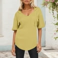 thumbnail image 3 of Fanxing Womens Short Sleeve Hoodies V Neck Summer Tops with Hood Loose Fit Drawstring Pullovers Yellow,M, 3 of 7