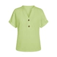 thumbnail image 6 of PIWHJQK Women Casual Short Sleeve T Shirt Blouses Women V-neck Solid Tee Top Casual Button Summer Fashion Style Summer Outfits, 6 of 6