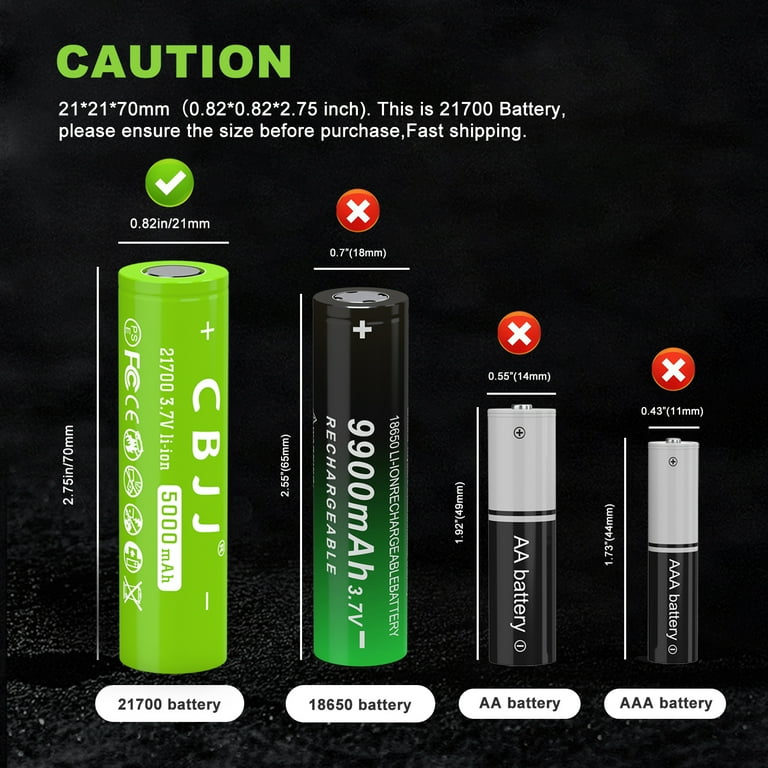3.7V 21700 Rechargeable Battery Lithium 5000mAh for LED Flashlight