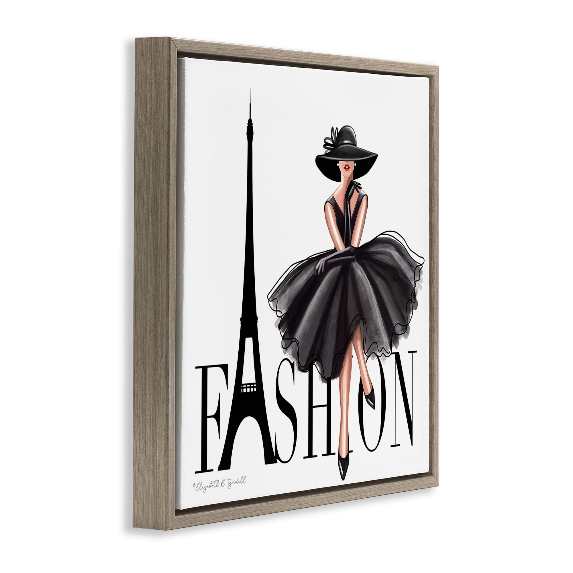 Stupell Industries Parisian Fashion Illustration Beauty & Fashion Painting Brown Floater Framed Canvas Art Print Wall Art, 25 x 25