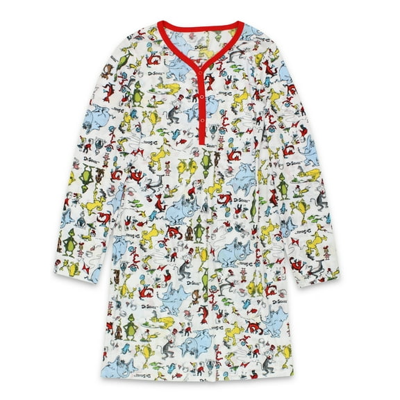 Dr. Seuss Women's Long Sleeve Dorm Nightgown Sleep Dress Pajamas WF21487DR