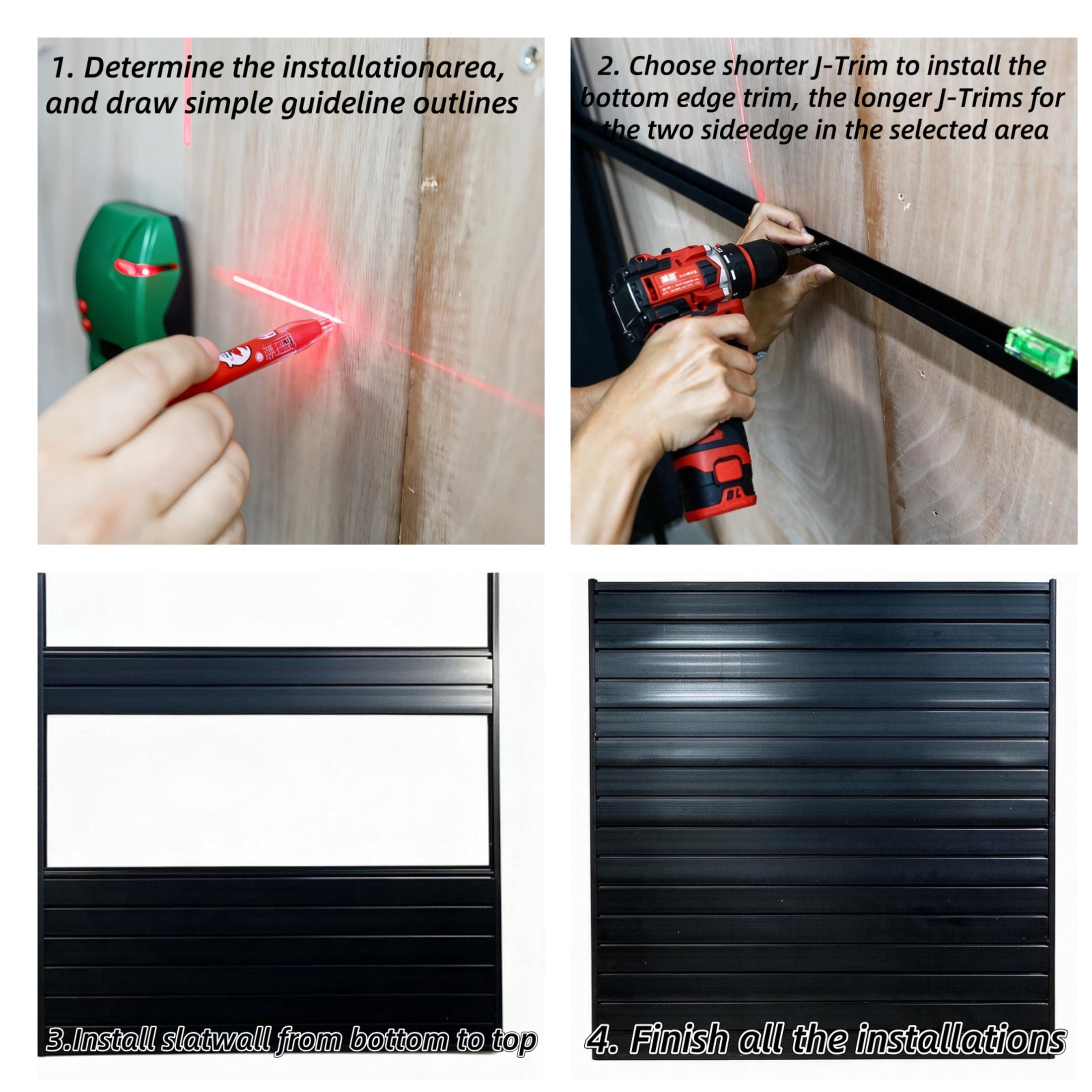 GDF Studio 4x4FT PVC Slatwall Panel Kit Garage Storage System with 12 Hooks, Lightweight Water-Resistant Panels, Black