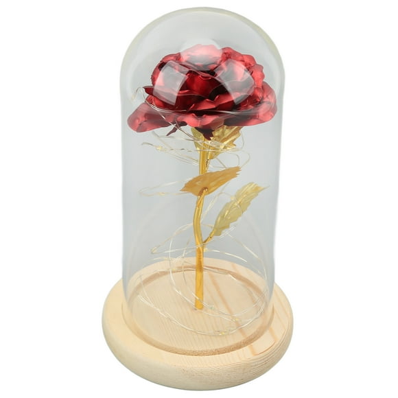 Rose In Glass Dome, Light Up Eternal Rose Glossy Lucky Glass Dome Beautiful Symbolism With LED Light For Home Decor For Dates Gold Leaf Rose Red