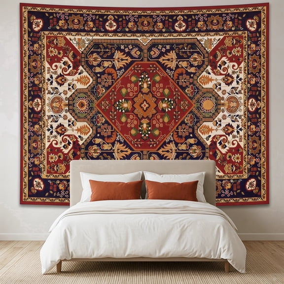 Damkogic Boho Orange Mandala Floral Tapestry, 60'' x 78'' Vertical Vintage Hippie Hanging Decor for Bedroom, Living Room & Dorm