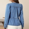 thumbnail image 4 of Sewkxo Women's Peplum Denim Jackets Collarless Round Neck Button Down Cropped Ruffle Hem Jacket,Blue 2XL, 4 of 7