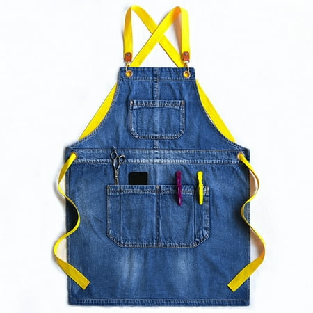 

SIEYIO Unisex Jean Bib Apron for Cross Back Adjustable Washed Denim Hair Stylist Work A