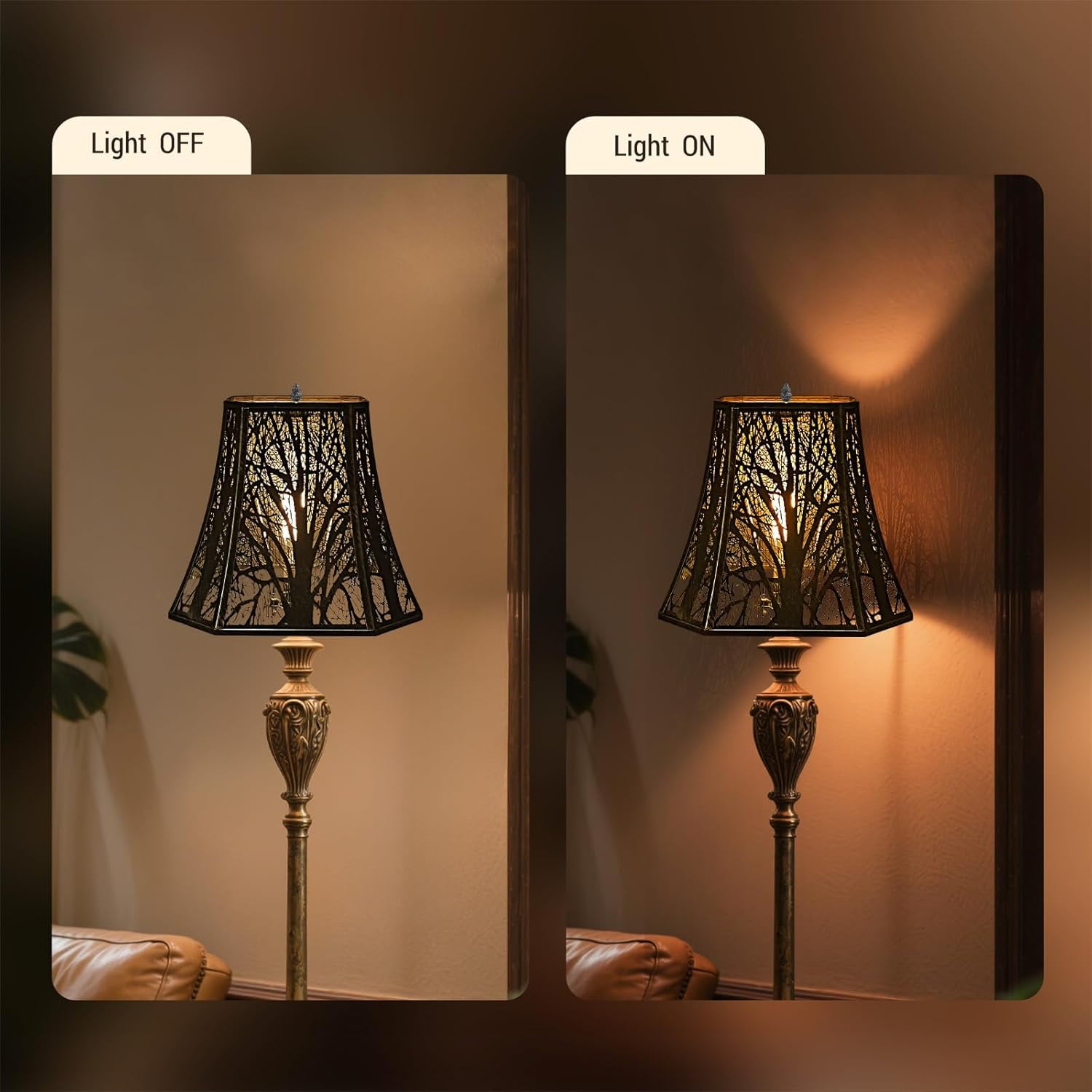 Square Cut Corner Metal Lamp Shades For Table Lamp, SWAIFDEE Medium Bell Lampshade For Floor Lamp Shade(Spider Fitter) 7" x 12"x 10.5" H , Bronze Gold Tree Pattern