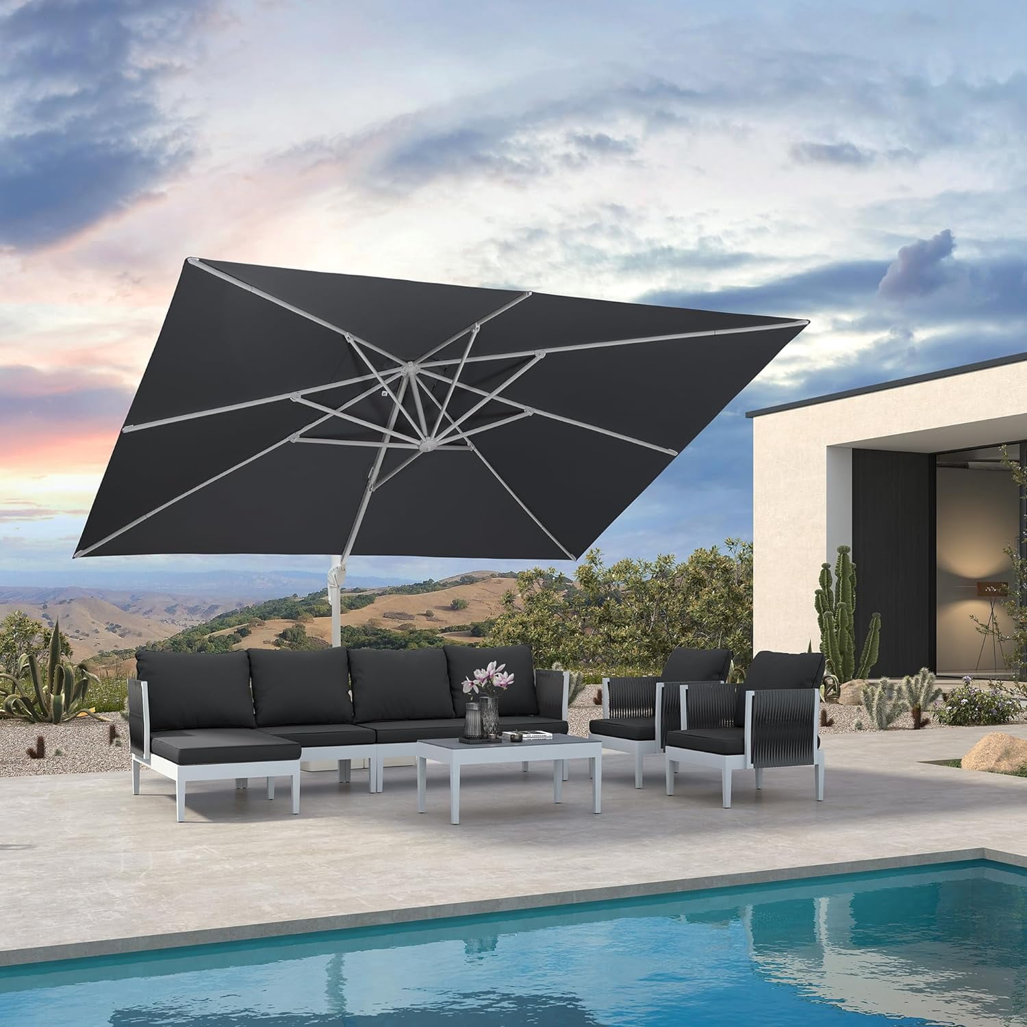 PURPLE LEAF 220 lbs Cantilever Umbrella Base, Heavy-Duty Outdoor Stand with 3D Design for Single Top Umbrellas - White