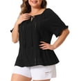 thumbnail image 2 of DARING DIVA Women's Plus Tie Neck Ruffle Short Sleeves Blouse 1X Black, 2 of 6