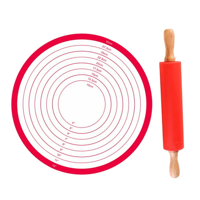GROWTH TANK Rolling Pin and Baking Pastry Mat Set DIY Rollers for Cookie Home 30x4cm Wooden handle