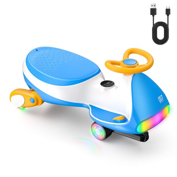 FanttikRide 12V N7 Ultra Electric Wiggle Car with Pedal, Kids Car, MagicMute™ Motor Swing Car, 2 Speeds, 9 Color Modes, Digital Display, Bluetooth, for Ages 3 and Up, 150 Lbs, Sailor Blue