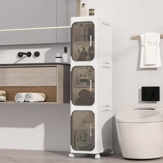 Armario de almacenamiento de baño delgado KHNR de 3 niveles, blanco