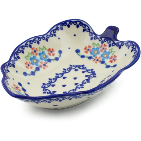 - Polish Pottery 8-inch Leaf Shaped Bowl (Hearts And Flowers Theme) Hand Painted in Boleslawiec, Poland + Certificate of Authenticity