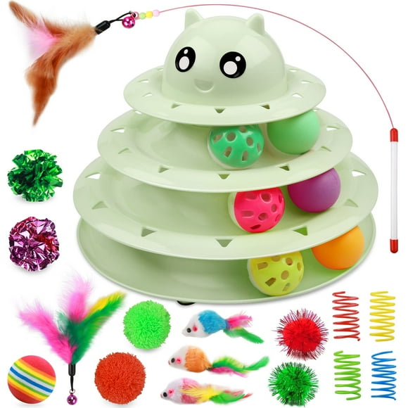 Juego de 20 ratones con forma de bola enrollable con plumas Cat Toys UPSKY