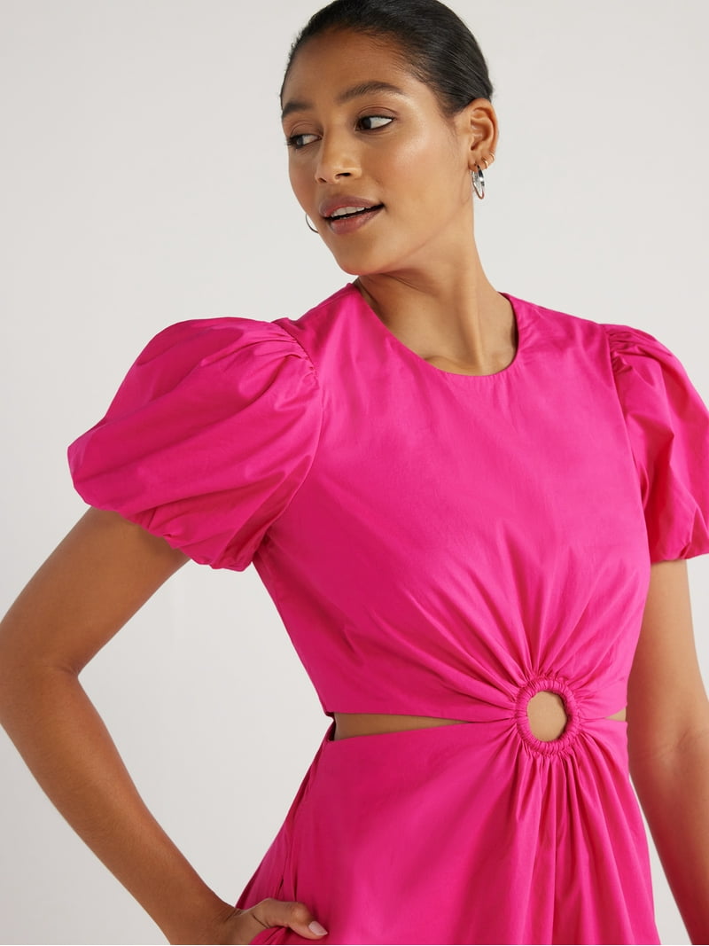 scoop women's cut out midi dress with puff sleeves Scoop Women's Cut Out Midi Dress with Puff Sleeves, Sizes XS-XXL
