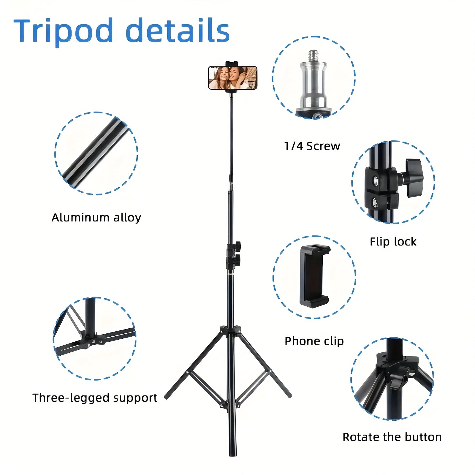 63inch/1.6m Mobile Phone Stand Tripod With Mobile Phone Universal Clip, Outdoor Support On The Ground To Take Photos--Best Halloween Gift