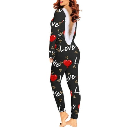 

Women Printing V-Neck Long Sleeve Open Back Furry Adult Pajamas Jumpsuit Bodysuit Playsuit Romper Sleepwear Chemise Lingeries Loungewear Ladies Nightwear