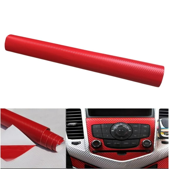 WORGEOUS Car Stickers Waterproof DIY 3D Carbon Fiber Film Wrap Roll for Car Auto Vehicle Decor (Red)