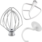 Kitchen Mixers Accessories 3-Piece Including K5AB Coated Flat Beater&K5ADH Dough Hook for Kitchen Stand Mixer&K5AWW Wire Whip for k-i-t-c-h-e-n-a-i-d k5a Tilt-Head Stand Mixer Attachments MIFLUS