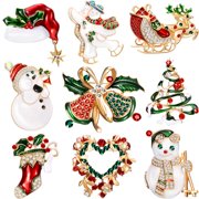 SeekLGT Christmas Pins Rhinestone Crystal Brooch Pin Holiday Christmas Jewelry Festive Alloy Lapel Pins Accessories for Sweaters Hats Bags Holiday Party Gift for Women, 1 pc