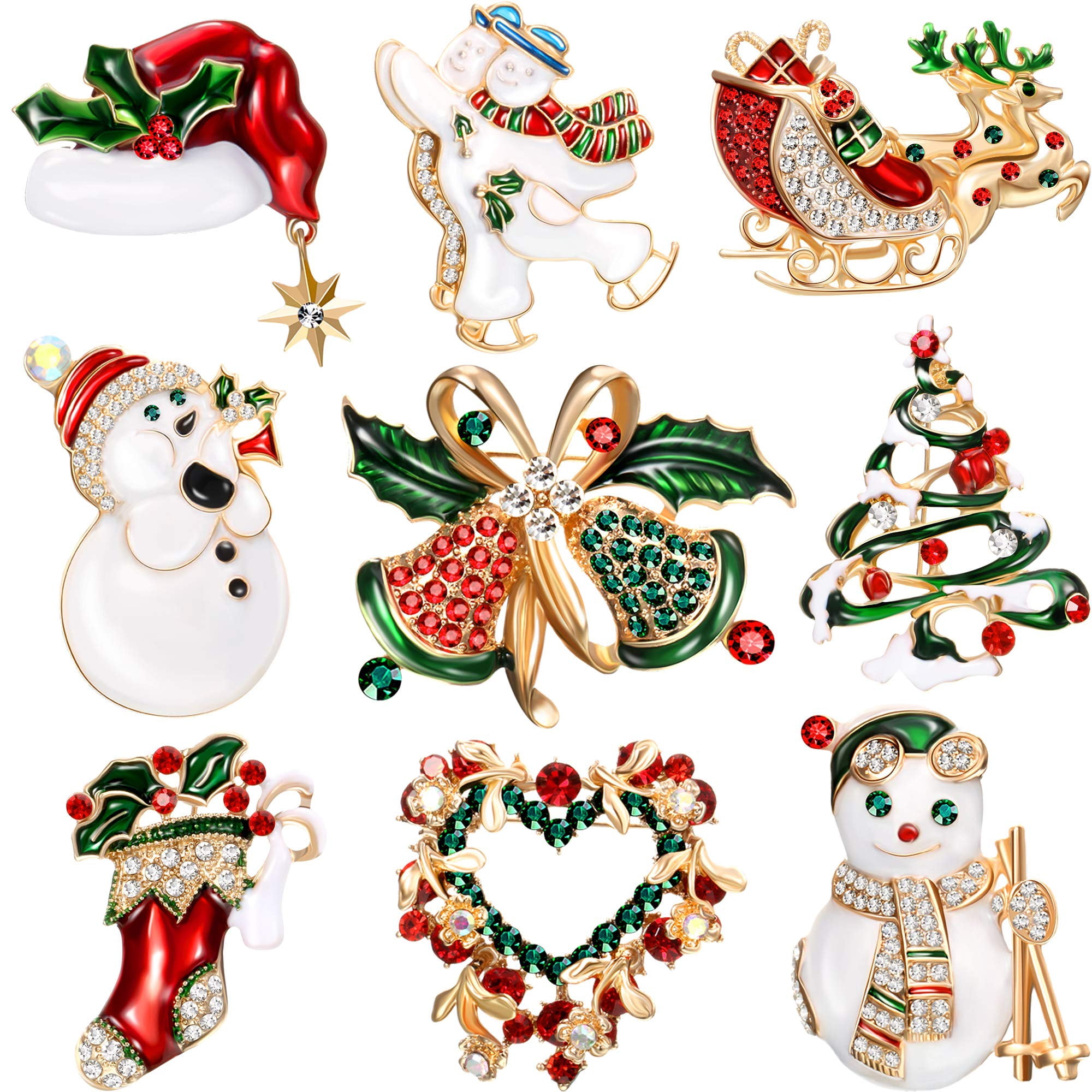 SeekLGT Christmas Pins Rhinestone Crystal Brooch Pin Holiday Christmas Jewelry Festive Alloy Lapel Pins Accessories for Sweaters Hats Bags Holiday Party Gift for Women, 1 pc