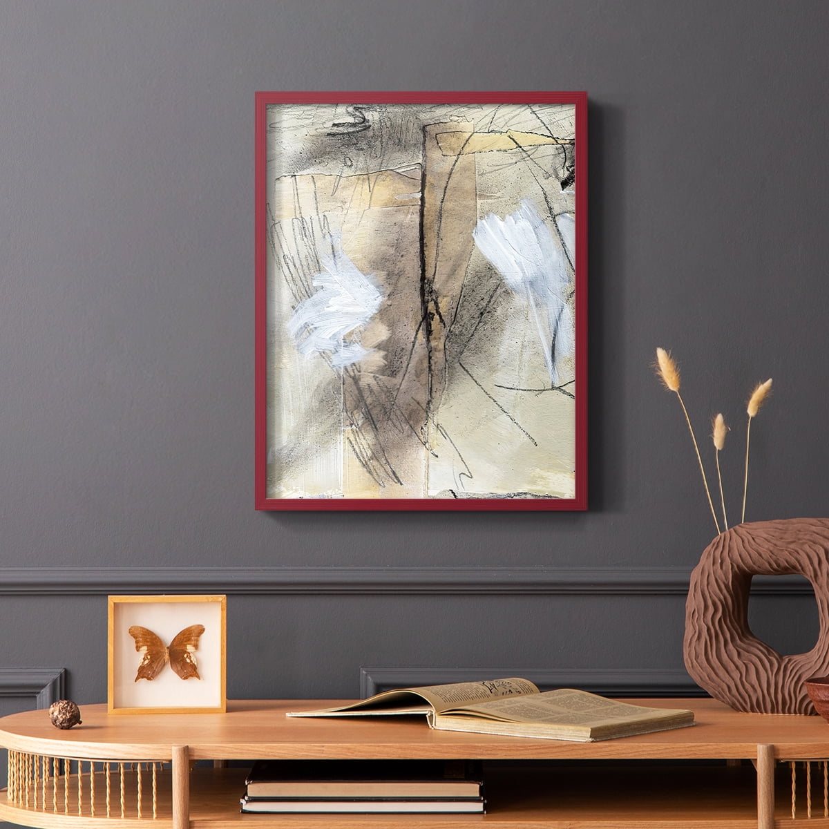 Masked Notes VIII Framed Print in Red Solid Wood Framed Print No Nail Hanging
