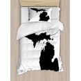 thumbnail image 1 of Michigan Duvet Cover Set Twin Size, Abstract Black Silhouette Map of Michigan Geography Cartography Themed Print, Decorative 2 Piece Bedding Set with 1 Pillow Sham, Black and White, by Ambesonne, 1 of 3