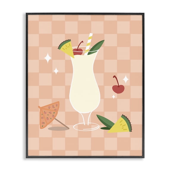 Stupell Industries Southwestern Pina Colada on Checkered Black Framed Giclee Art, 11 x 14, by Anna Quach