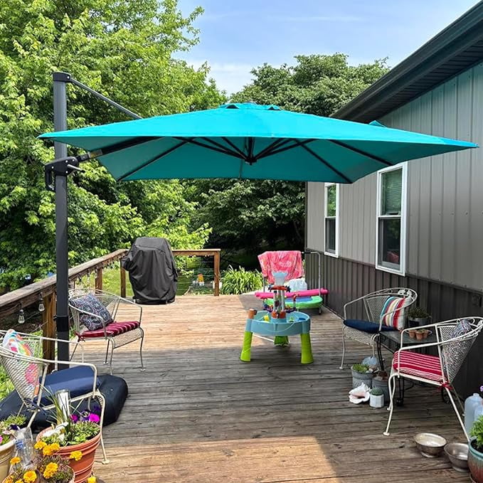 PURPLE LEAF OUTDOOR 10x10 ft Square Offset Cantilever Umbrella with 360-degree Rotation, Aluminum for Outdoor Patio Garden Deck Pool, Turquoise Blue