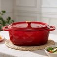 thumbnail image 4 of Ktaxon 7.5QT Enameled Cast Iron Dutch Oven with Upgraded Textured Handles, Oval Geometric Design, Oven Safe to 500°F, Cherry Red, 4 of 13