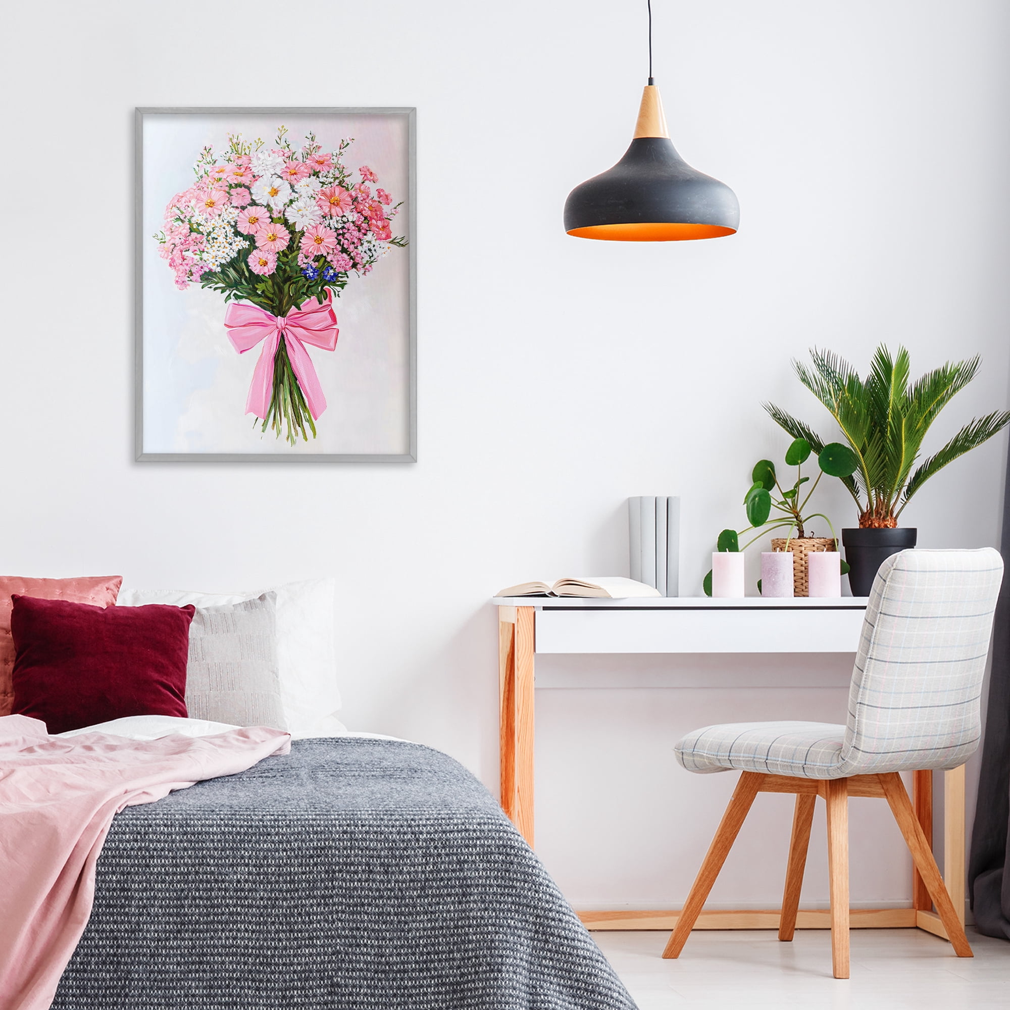 Stupell Industries Pink & White Tied Flower Bouquet Gray Framed Giclee Art, design by The Prints Vibe